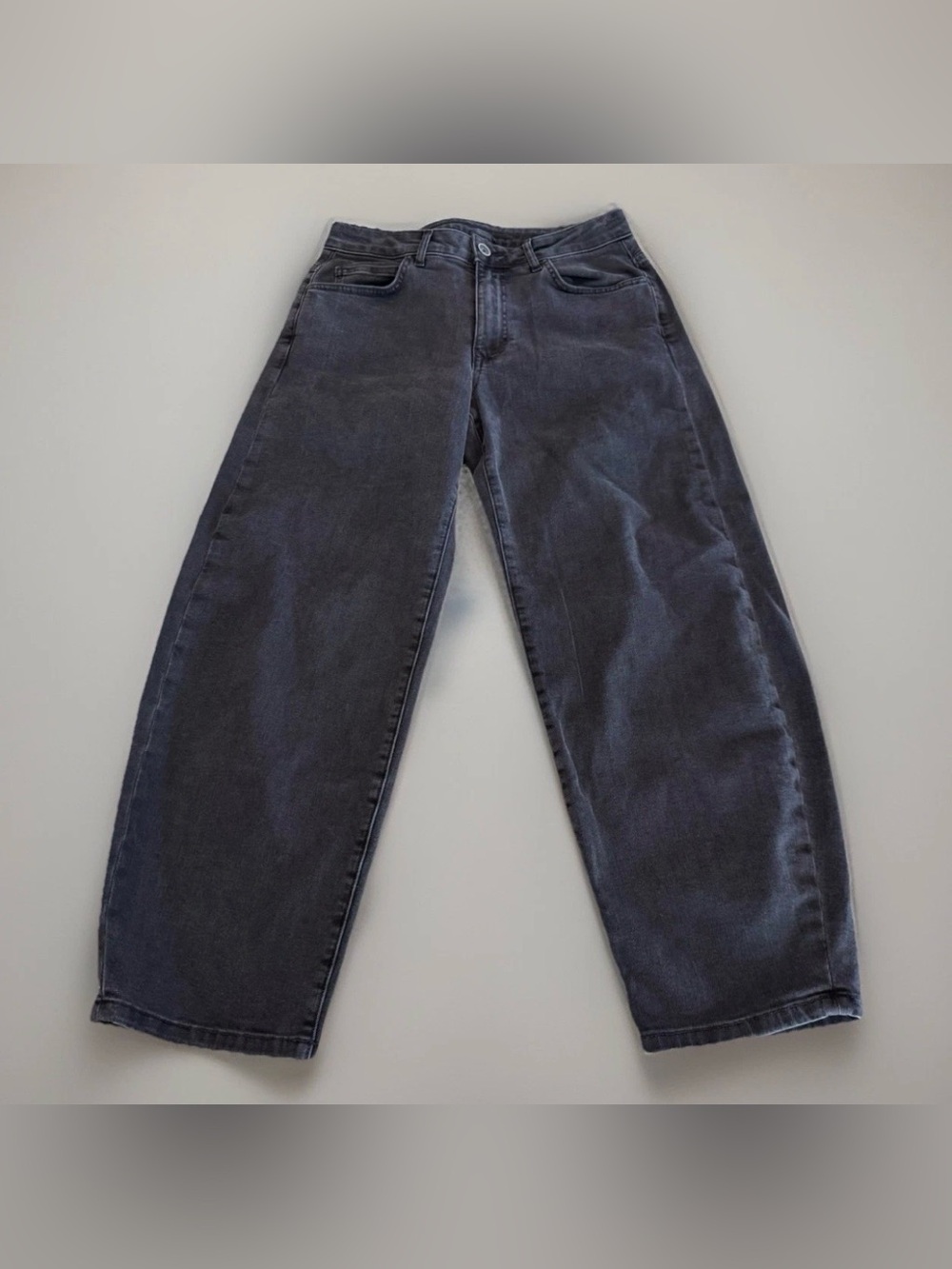 Lisa Bayne Black Semi Barrel Jeans Womens Size 4 Cropped Wide Leg Denim 27x25